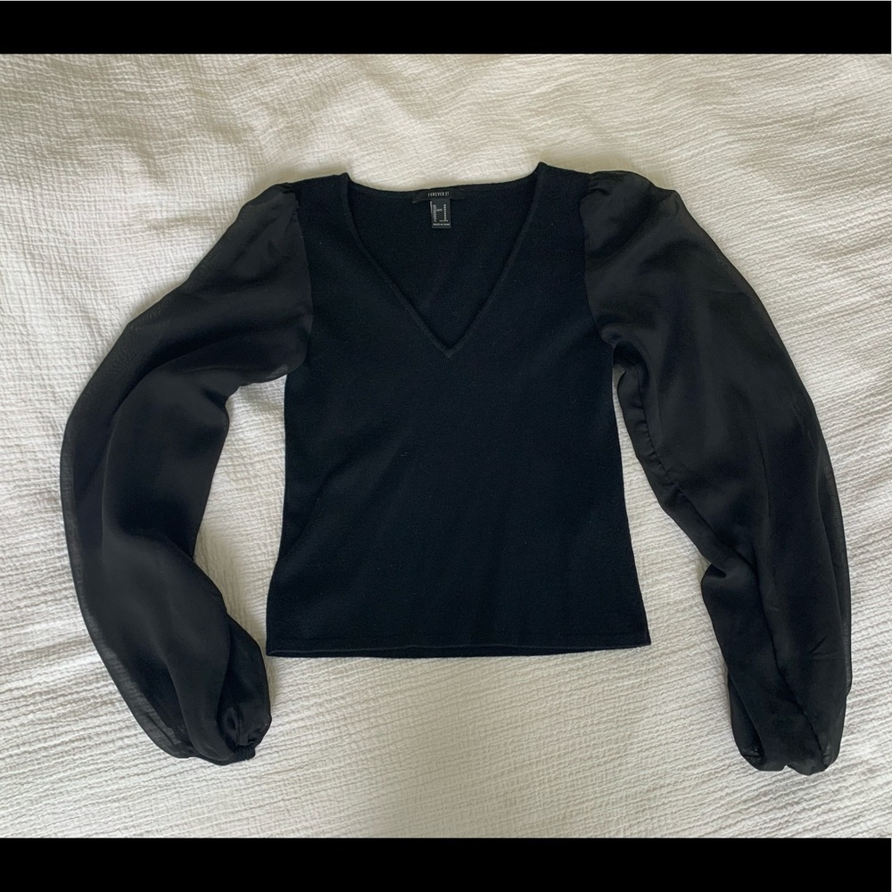 Forever 21 Black long sleeve mesh sleeve blouse | long sleeve top